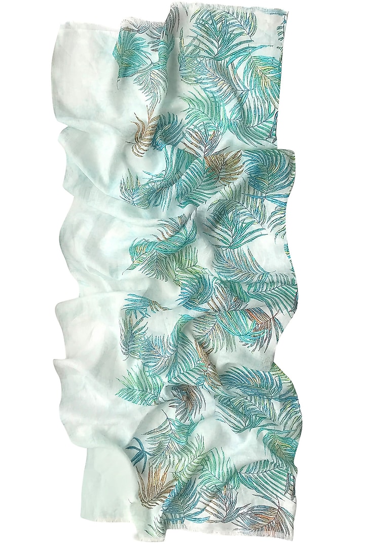 Turquoise & Green Linen Printed Scarf by Pashma at Pernia's Pop Up Shop