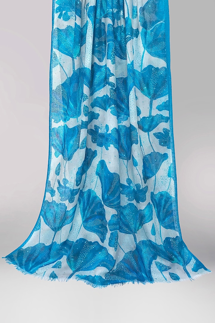Blue Bamboo Silk Cashmere Printed Scarf by Pashma at Pernia's Pop Up Shop