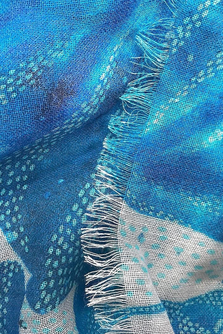 Blue Bamboo Silk Cashmere Printed Scarf by Pashma at Pernia's Pop Up Shop