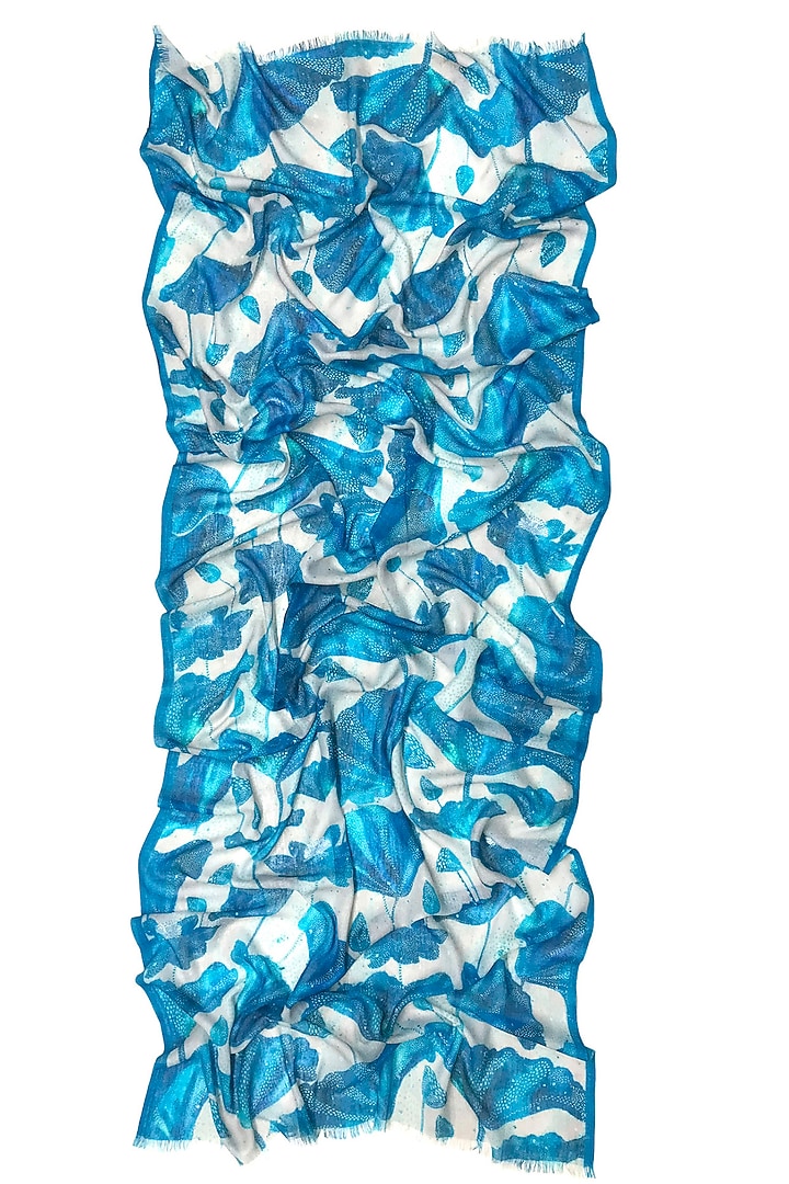 Blue Bamboo Silk Cashmere Printed Scarf by Pashma at Pernia's Pop Up Shop