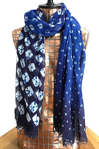 Navy Blue Tie-Dye Printed Scarf by Pashma