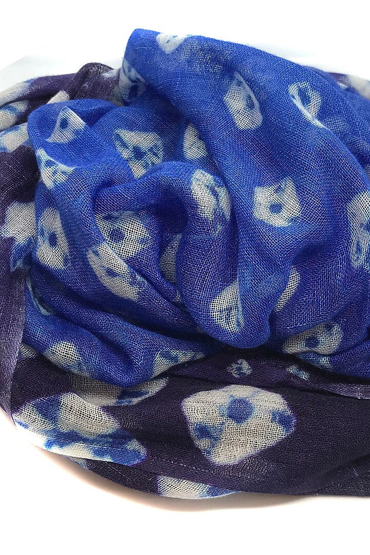 Navy Blue Tie-Dye Printed Scarf by Pashma at Pernia's Pop Up Shop