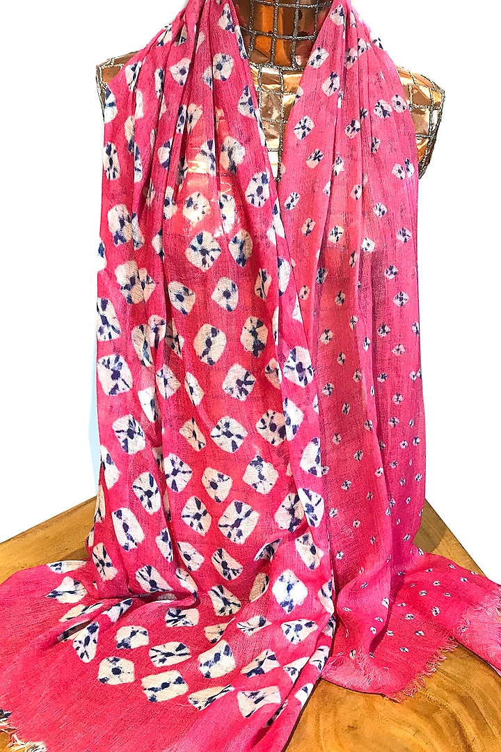 Carnation Pink Shibori Printed Scarf by Pashma