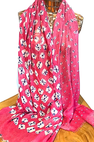 Carnation Pink Shibori Printed Scarf by Pashma