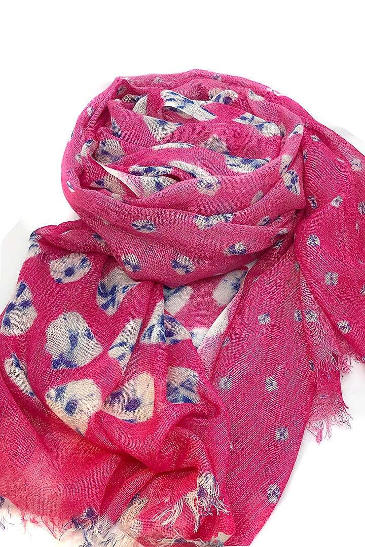 Carnation Pink Shibori Printed Scarf by Pashma at Pernia's Pop Up Shop