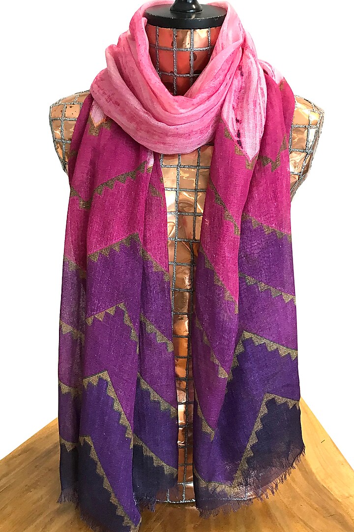 Pink Shaded Printed Scarf by Pashma