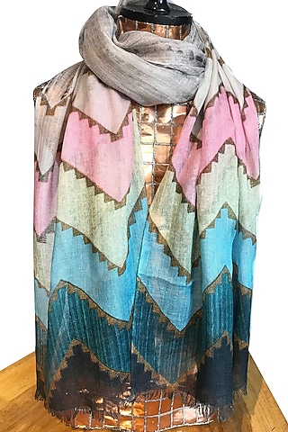Grey Printed Scarf by Pashma
