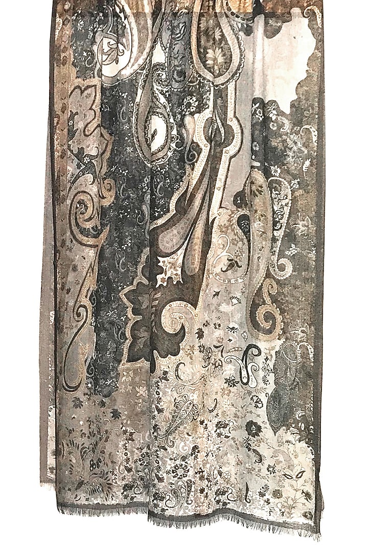 Olive & Grey Paisley Printed Scarf by Pashma at Pernia's Pop Up Shop