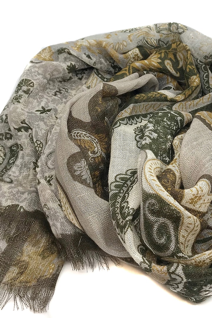 Olive & Grey Paisley Printed Scarf by Pashma at Pernia's Pop Up Shop