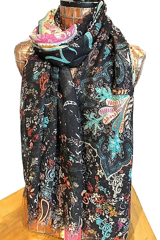Black Paisley Printed Scarf by Pashma
