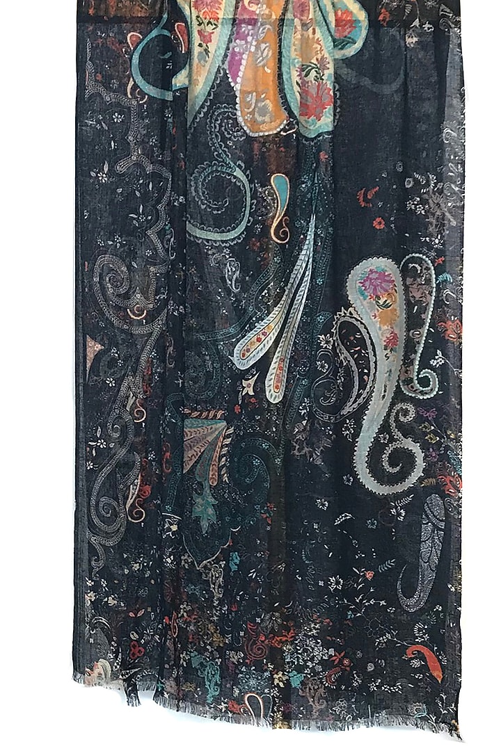 Black Paisley Printed Scarf by Pashma at Pernia's Pop Up Shop