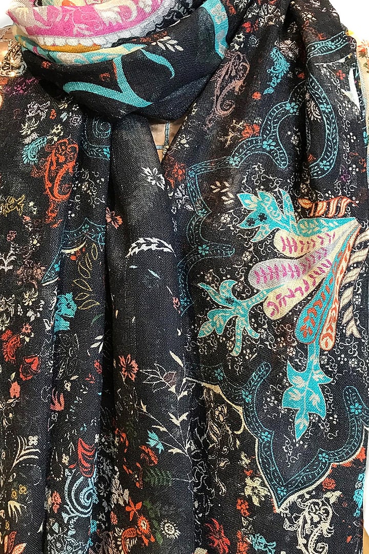 Black Paisley Printed Scarf by Pashma at Pernia's Pop Up Shop