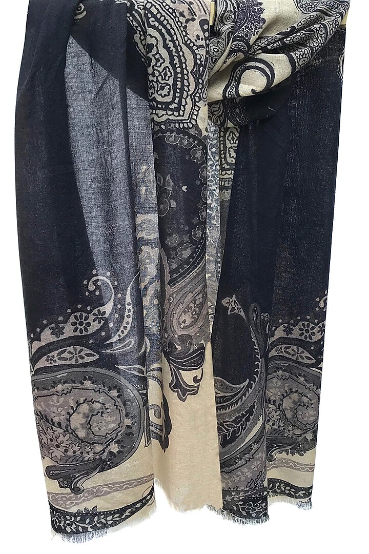 Black & Off-White Paisley Printed Scarf by Pashma at Pernia's Pop Up Shop