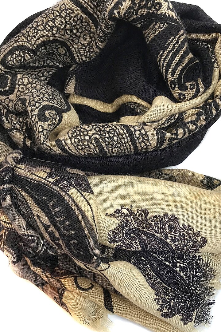 Black & Off-White Paisley Printed Scarf by Pashma at Pernia's Pop Up Shop