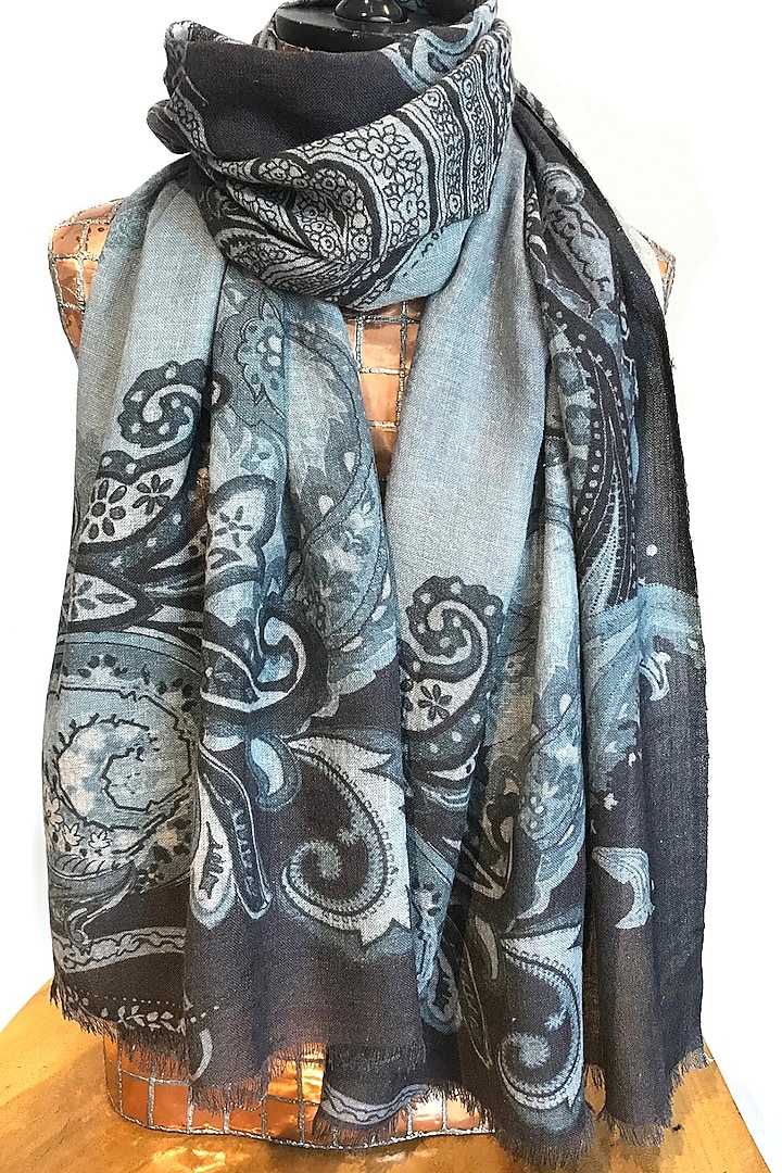 Powder Blue Paisley Printed Scarf by Pashma