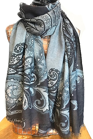Powder Blue Paisley Printed Scarf by Pashma