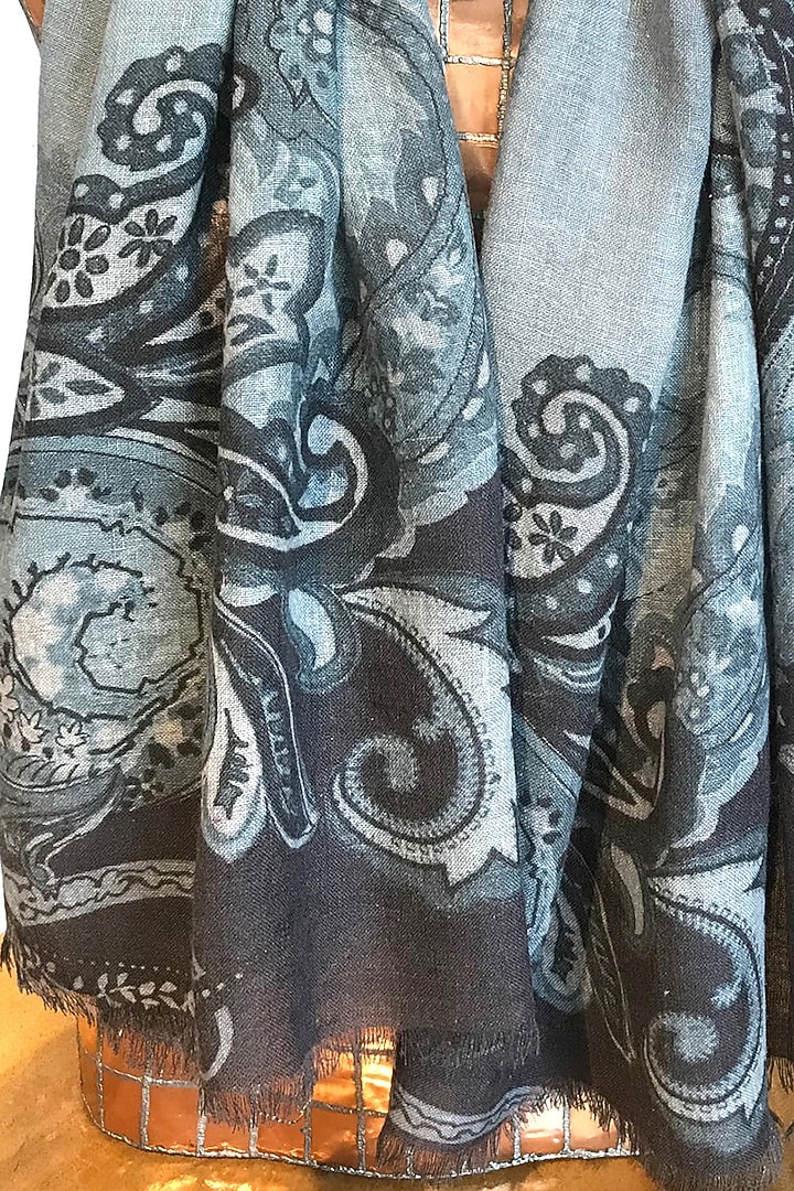 Powder Blue Paisley Printed Scarf by Pashma at Pernia's Pop Up Shop