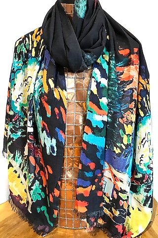 Black Printed Scarf by Pashma