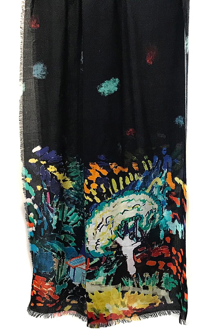 Black Printed Scarf by Pashma at Pernia's Pop Up Shop