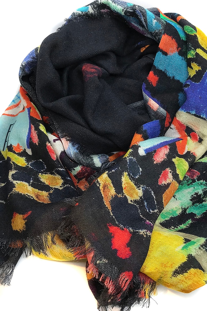 Black Printed Scarf by Pashma at Pernia's Pop Up Shop