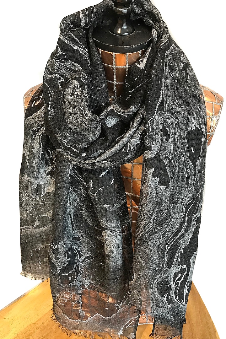 Black Marble Printed Scarf by Pashma