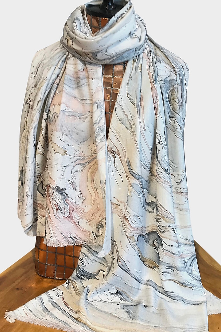 Grey Marble Printed Scarf by Pashma