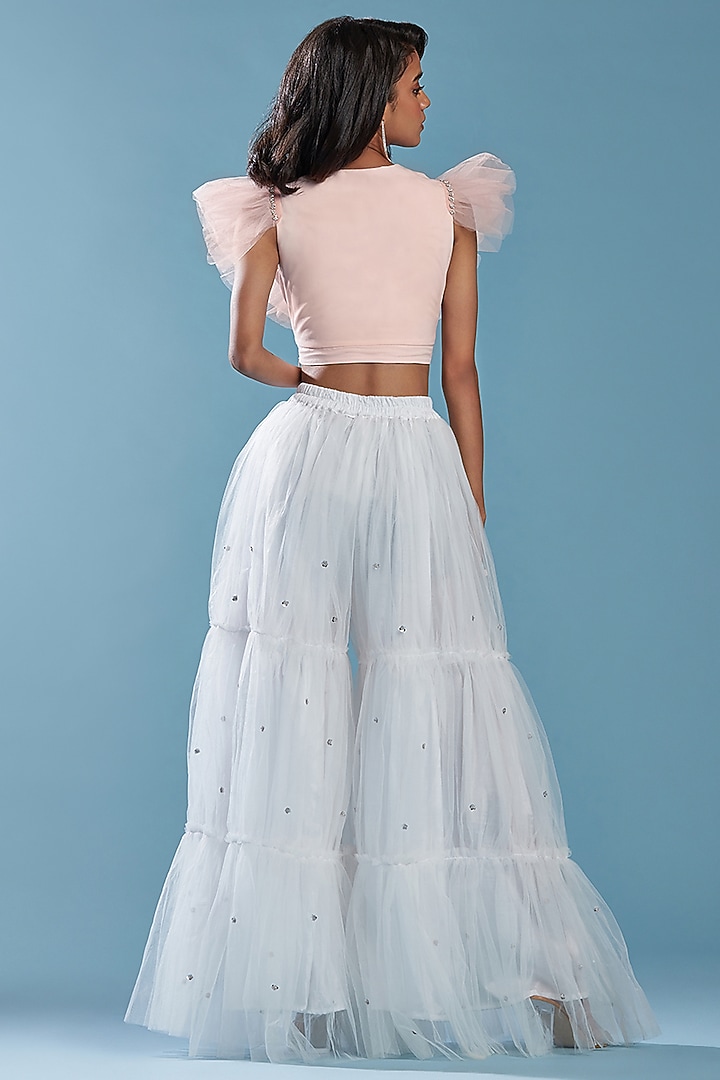 White Tulle Tiered Party Wear Sharara Set by Phatakaa at Pernia's Pop Up Shop