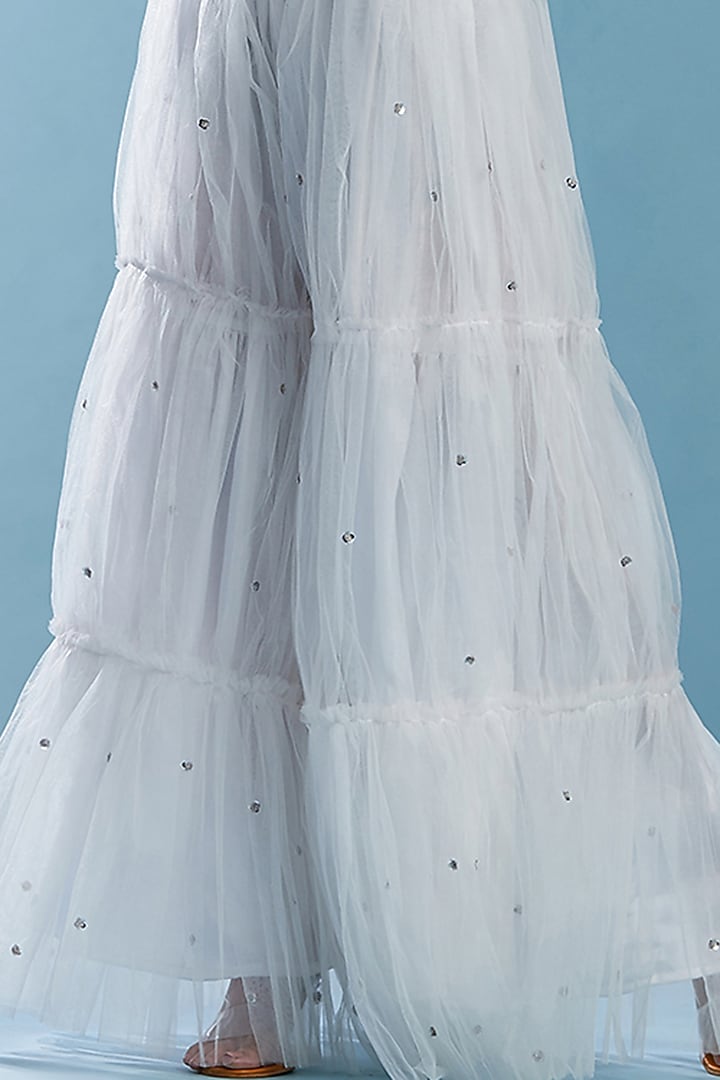White Tulle Tiered Party Wear Sharara Set by Phatakaa at Pernia's Pop Up Shop