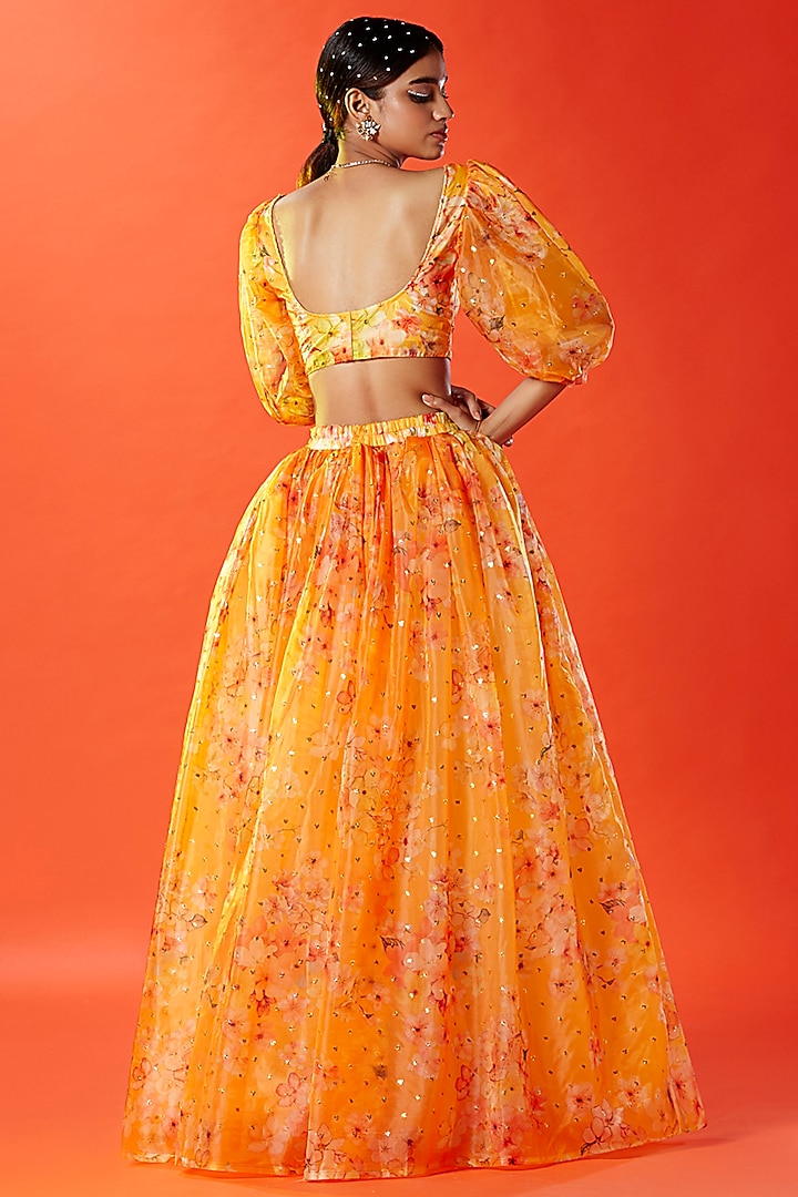 Mustard Tulle Floral Printed & Embellished Top by Phatakaa at Pernia's Pop Up Shop