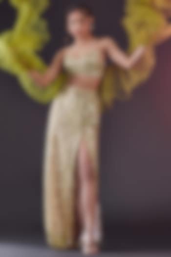 Olive Mesh & Tulle Skirt Set by Phatakaa at Pernia's Pop Up Shop