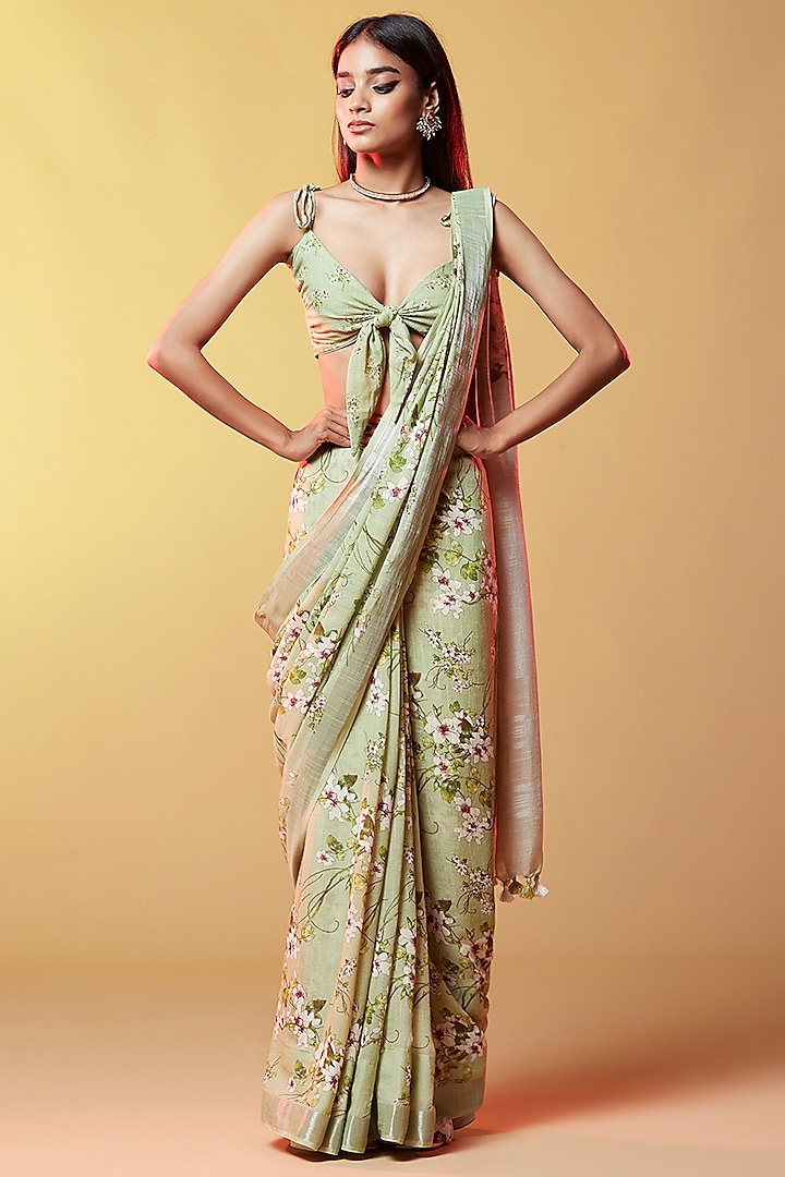 Mint Cotton Digital Printed Saree Set by Phatakaa