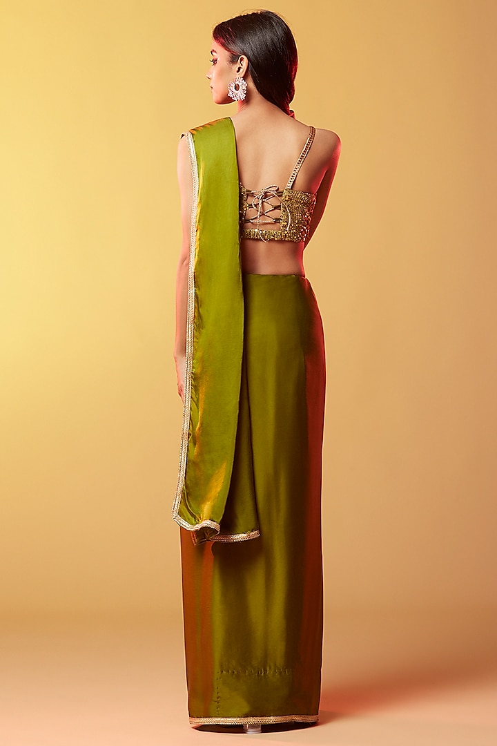 Olive Gajji Silk Party Wear Saree by Phatakaa at Pernia's Pop Up Shop