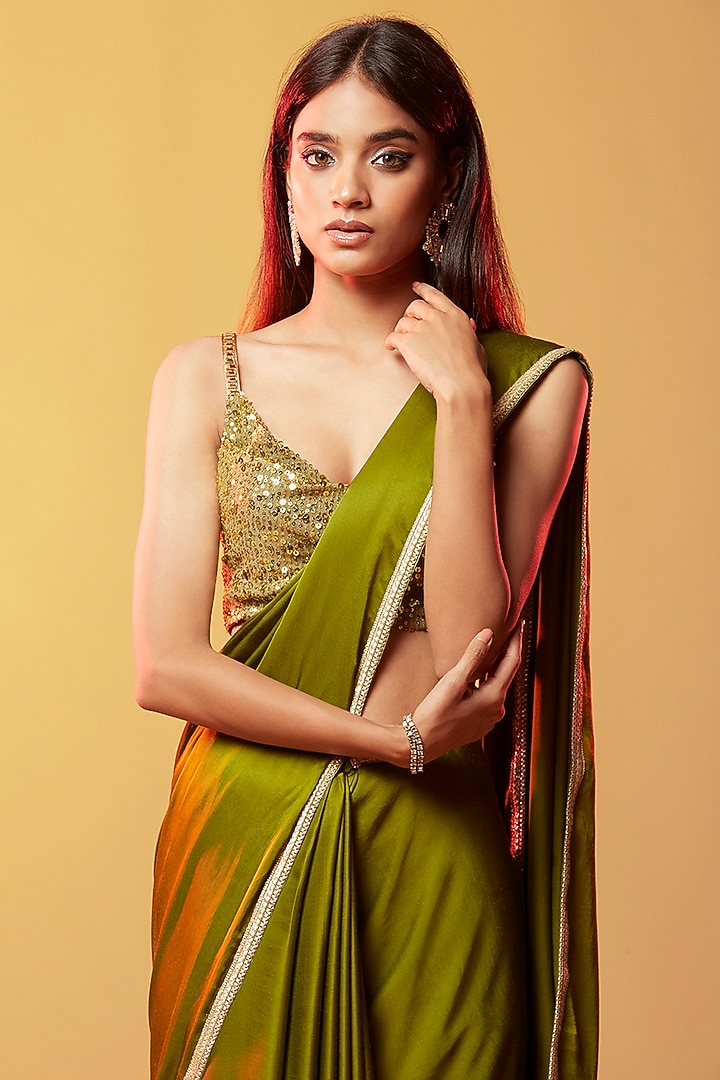 Olive Gajji Silk Party Wear Saree by Phatakaa at Pernia's Pop Up Shop