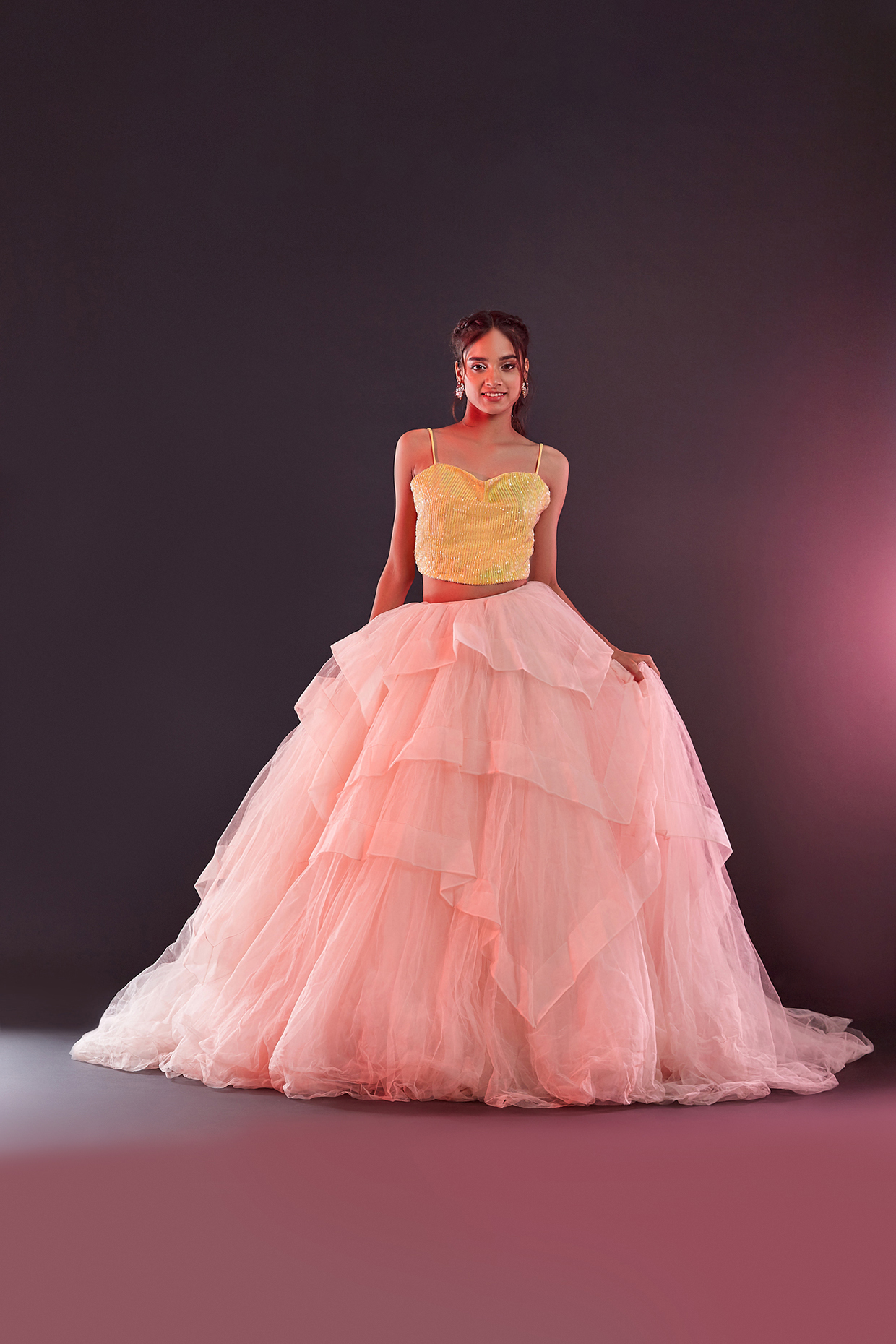 Blush Pink Tulle Lehenga Set by Phatakaa
