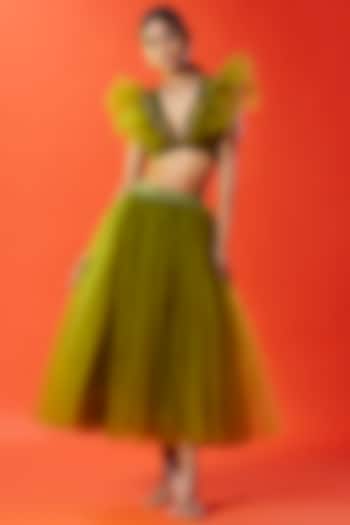 Olive Tulle Skirt Set by Phatakaa