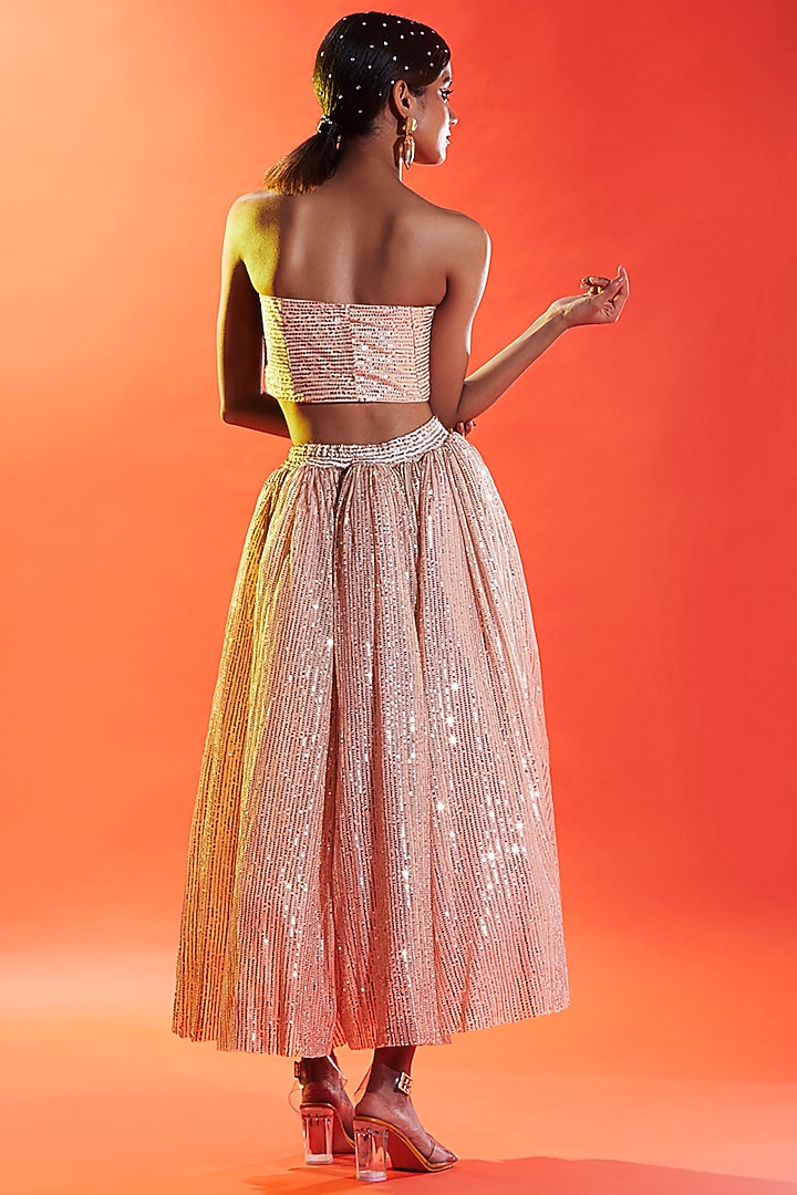 Gold Polyester Mesh Embellished Corset Top by Phatakaa at Pernia's Pop Up Shop
