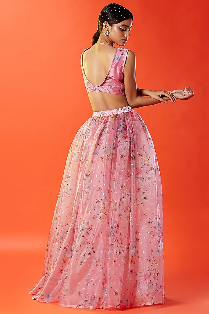 Pink Chanderi Embroidered Crop Top by Phatakaa at Pernia's Pop Up Shop