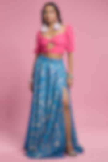 Turquoise Recycled Polyester Lehenga Set by Phatakaa at Pernia's Pop Up Shop