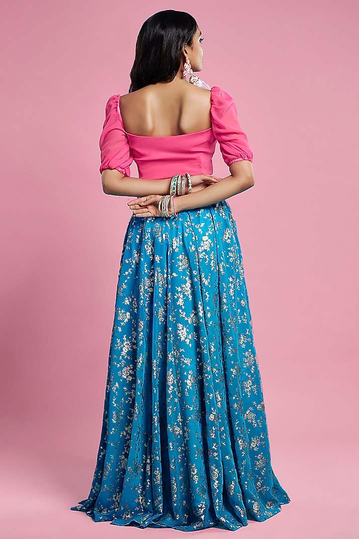 Turquoise Recycled Polyester Lehenga Set by Phatakaa at Pernia's Pop Up Shop