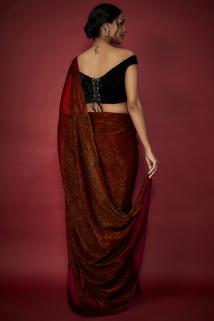 Maroon Chiffon Zari Embroidered Party Wear Saree Set by Phatakaa at Pernia's Pop Up Shop