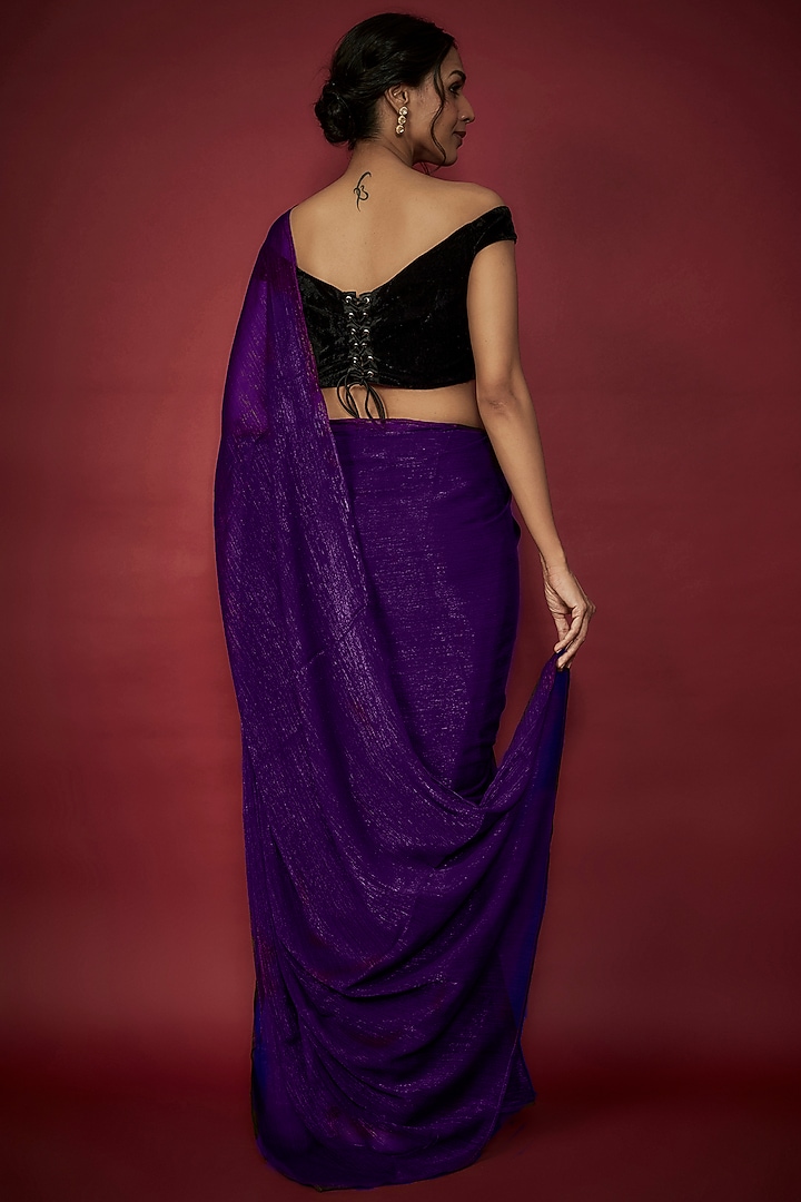 Purple Chiffon Zari Embroidered Party Wear Saree Set by Phatakaa at Pernia's Pop Up Shop