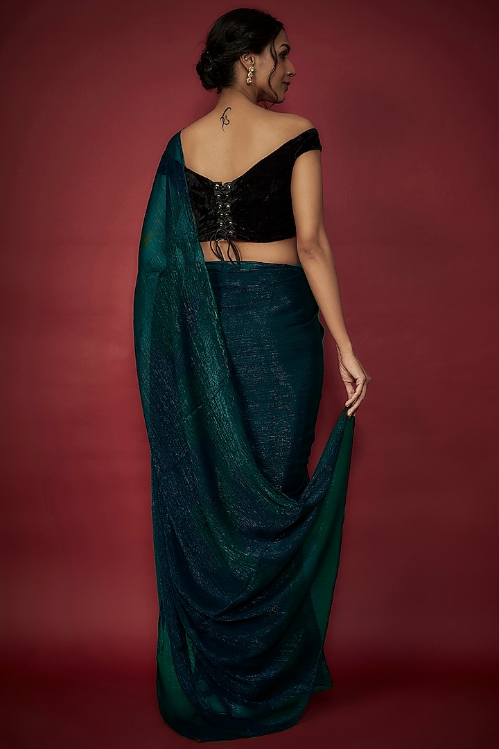 Teal Chiffon Zari Embroidered Party Wear Saree Set by Phatakaa at Pernia's Pop Up Shop