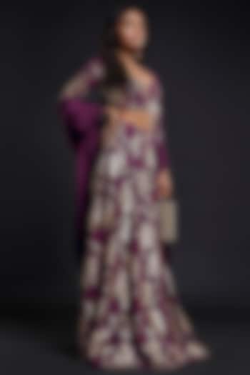 Maroon Recycled Polyester Foil Printed Lehenga Set by Phatakaa