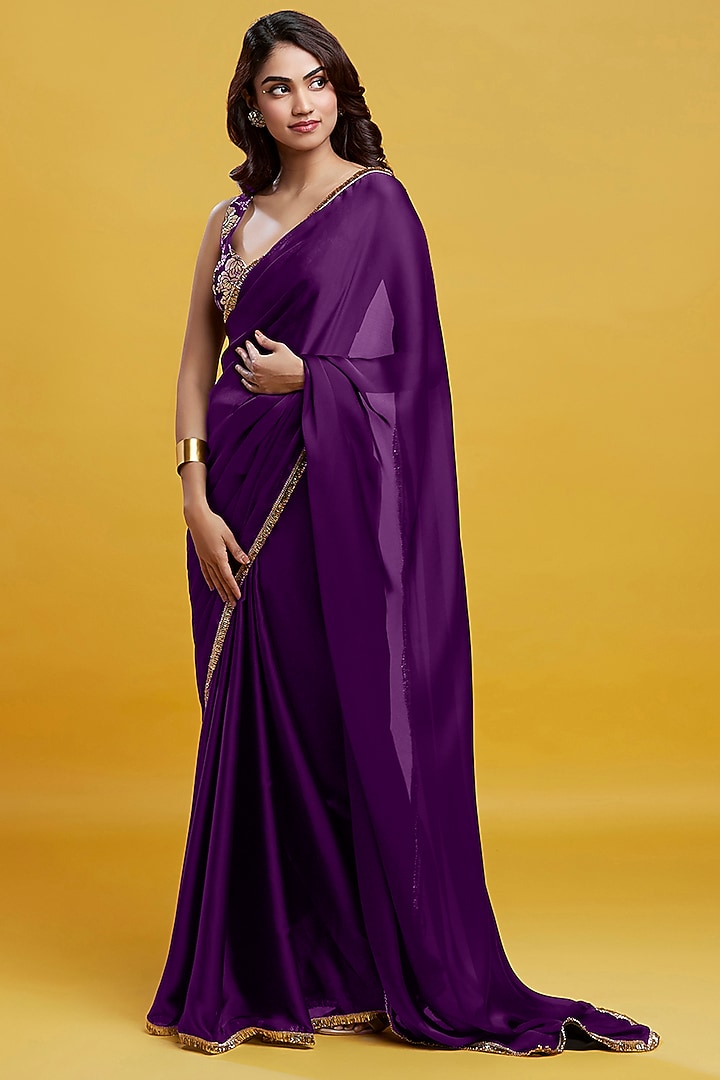 Purple Recycled Polyester Foil Printed Blouse by Phatakaa at Pernia's Pop Up Shop