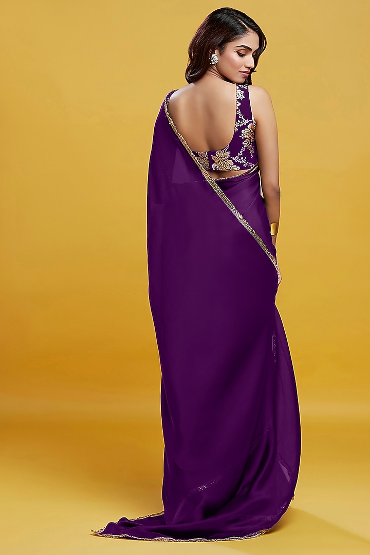 Purple Recycled Polyester Foil Printed Blouse by Phatakaa at Pernia's Pop Up Shop