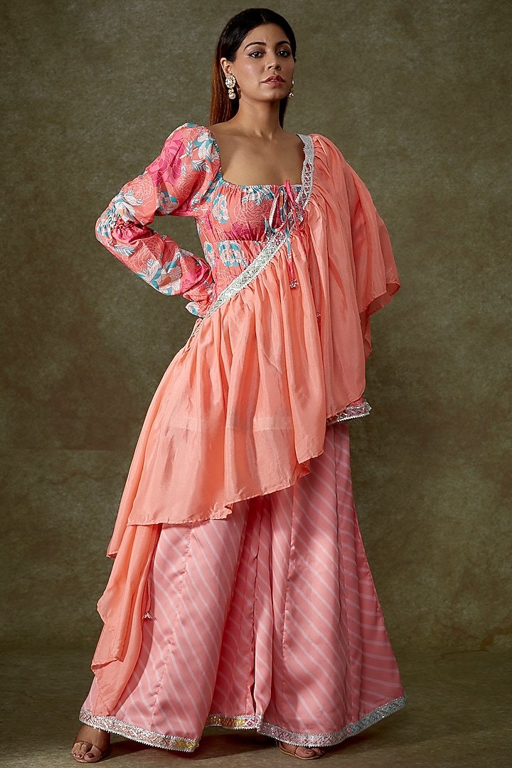 Peach Satin Georgette Printed Palazzo Pants by Phatakaa at Pernia's Pop Up Shop