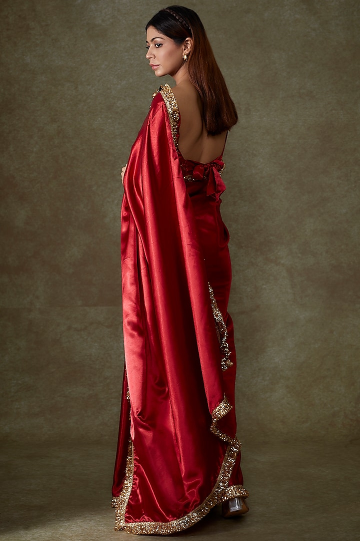 Maroon Satin Party Wear Saree Set by Phatakaa at Pernia's Pop Up Shop