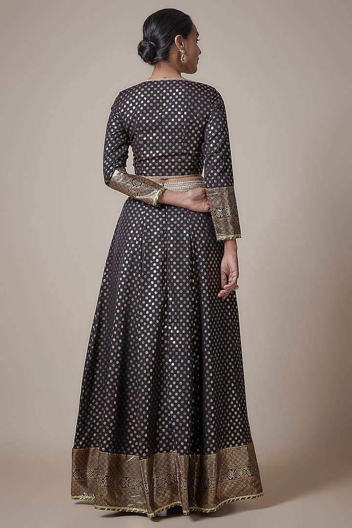 Black Recycled Polyester Metallic Embroidered Lehenga Set by Phatakaa at Pernia's Pop Up Shop