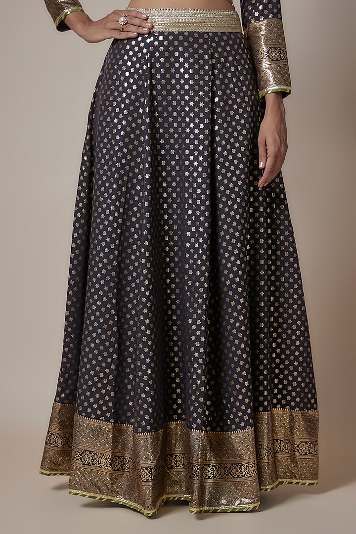 Black Recycled Polyester Metallic Embroidered Lehenga Set by Phatakaa at Pernia's Pop Up Shop