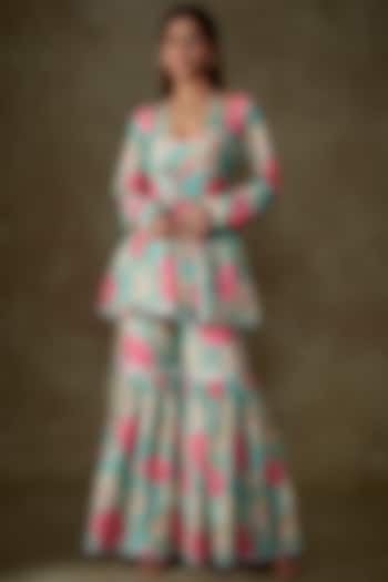 Green Muslin Printed Party Wear Sharara Set by Phatakaa at Pernia's Pop Up Shop